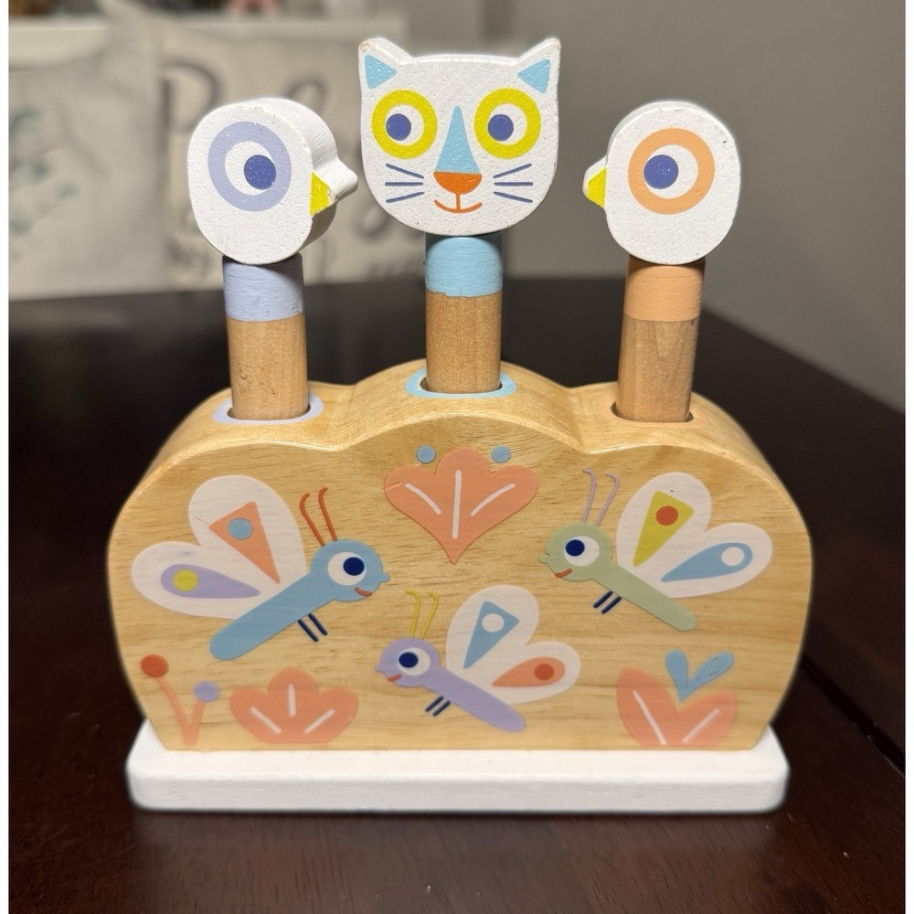 Djeco  Wooden Toy Spring Push Animals Jump Made in Paris France
